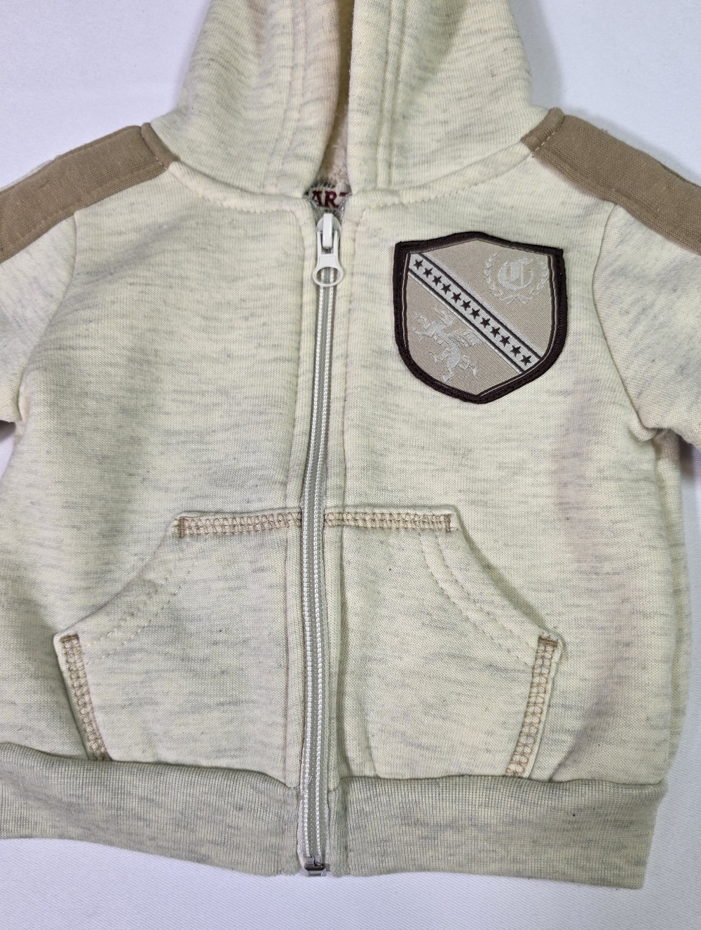 Vintage Carter’s Baby Hoodie Jacket 3-6M Cream Zip Y2K Logo - Picture 2 of 8